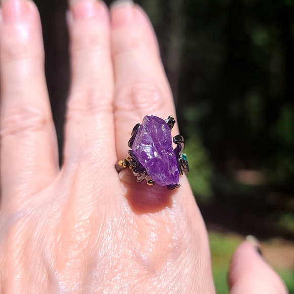 GORGEOUS raw amethyst &Topaz sterling ring sz8 - Picture 16 of 17